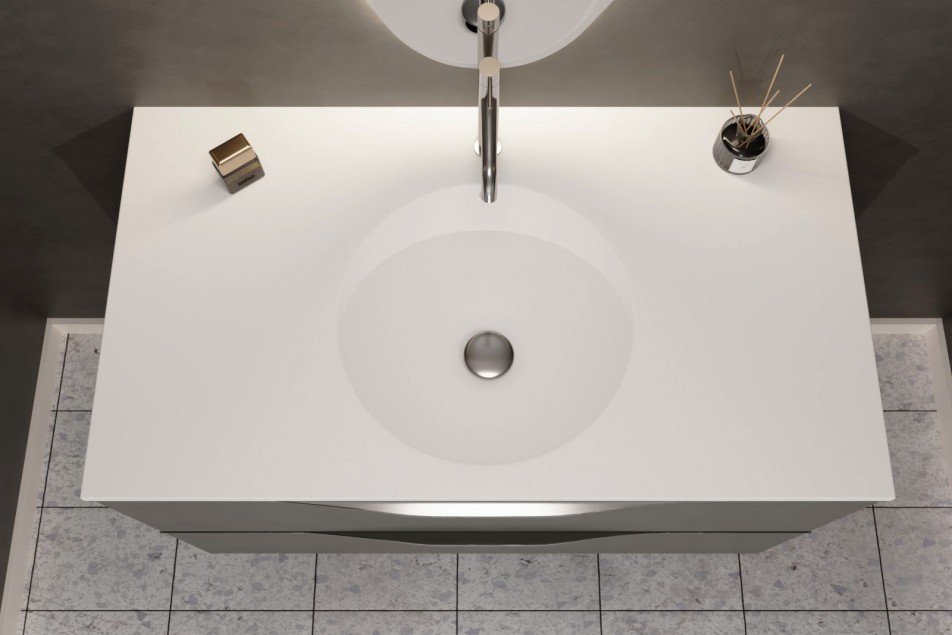 MOOREA single washbasin unit in Krion® Graphite finish, top view