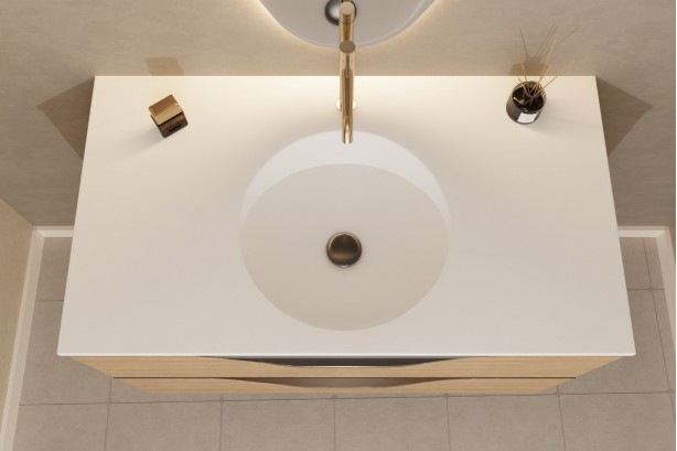 MOOREA single washbasin unit in Krion® Oak finish Halifax top view