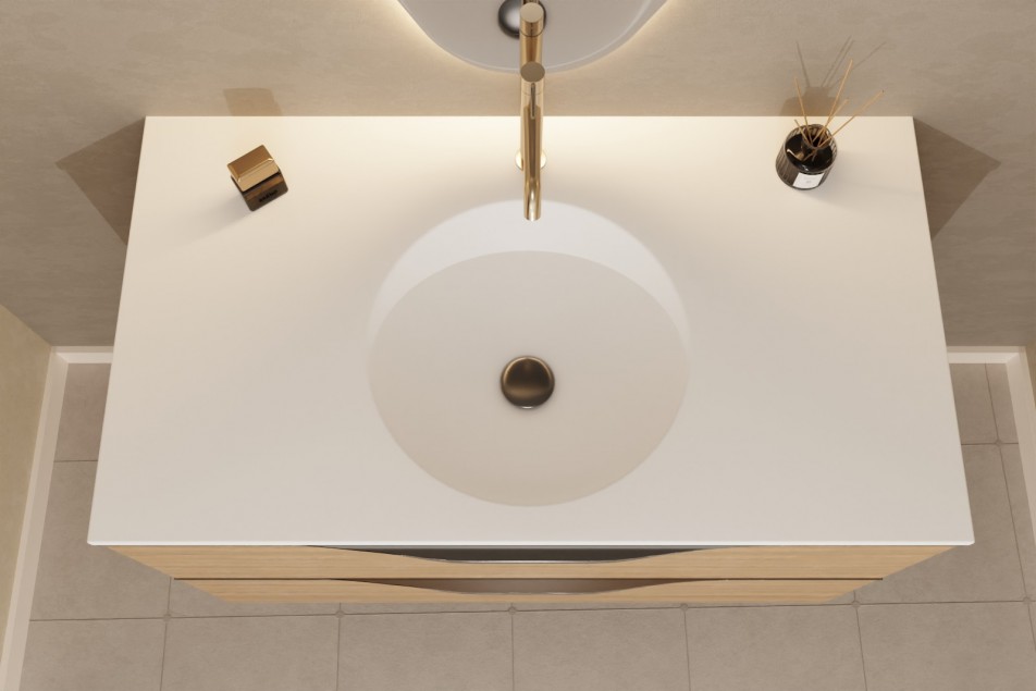 MOOREA single washbasin unit in Krion® Oak finish Halifax top view