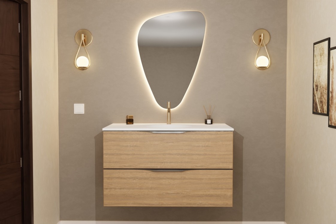 MOOREA single washbasin unit in Krion® Oak finish Halifax front view