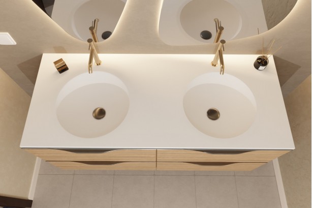 MOOREA double washbasin unit in Krion® Oak finish Halifax top view