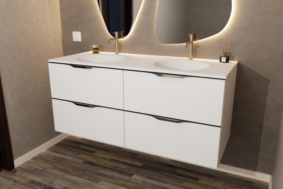 Meuble double vasques MOOREA en Krion® coloris Blanc polaire vue de côté