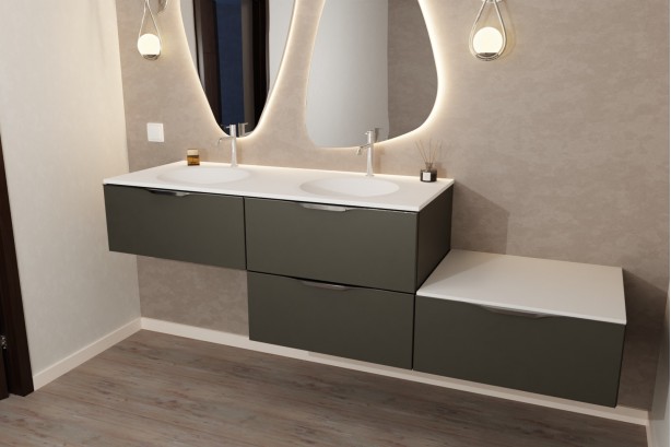 Graphite 1800 MOOREA Krion® double washbasin unit front view