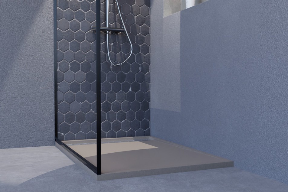 Receveur de douche YAKU Sable Mineralsolid® vue de côté 1000x700mm