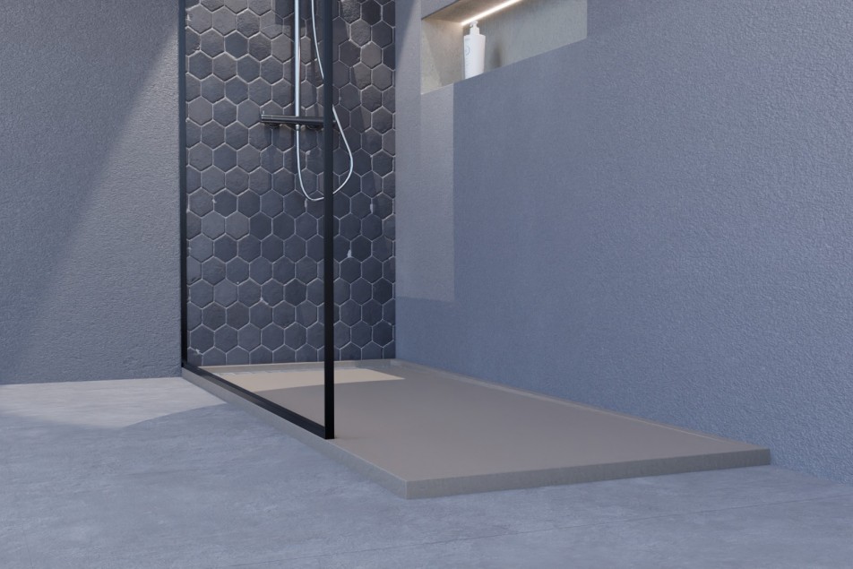 Receveur de douche YAKU Sable Mineralsolid® vue de côté 1600x700mm