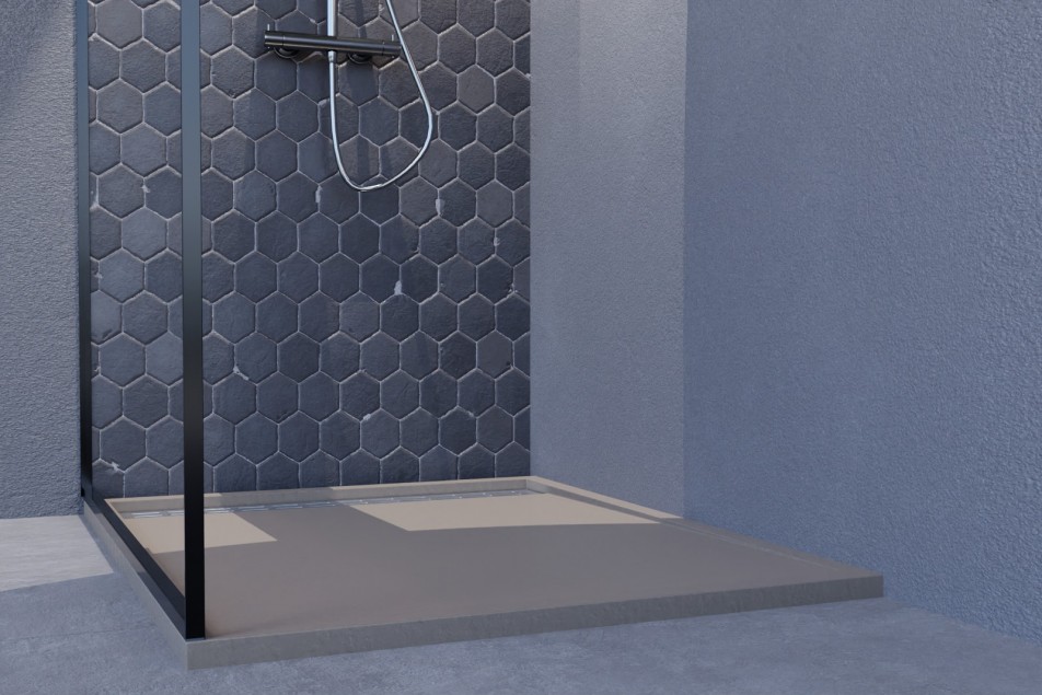 Receveur de douche YAKU Sable Mineralsolid® vue de côté 1000x800mm