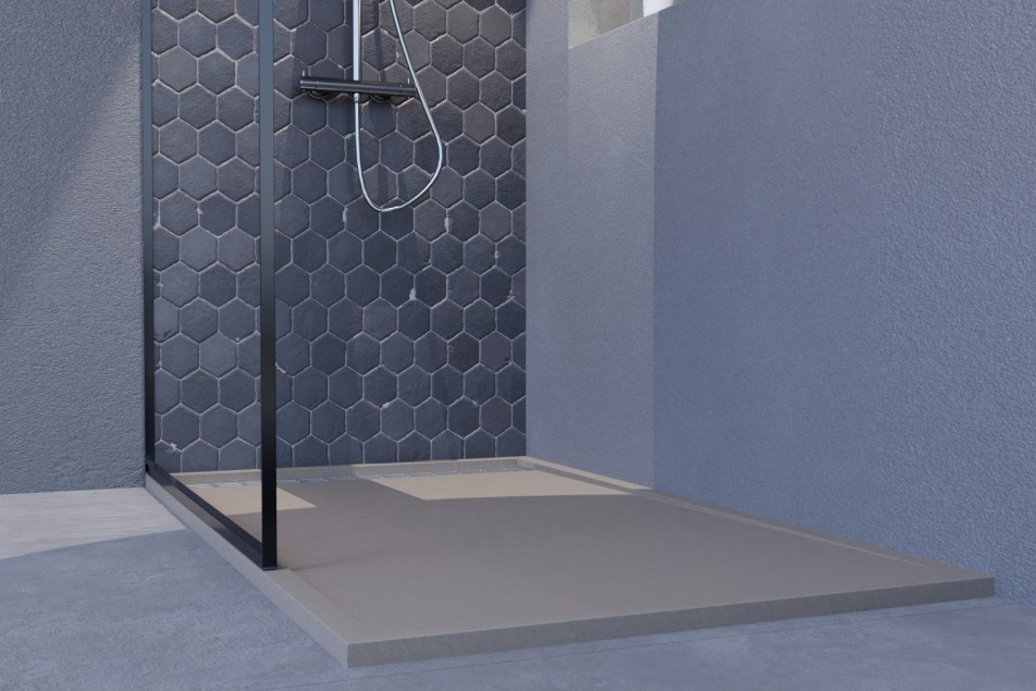 Receveur de douche YAKU Sable Mineralsolid® vue de côté 1400x800mm