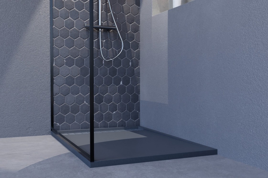 YAKU Anthracite Mineralsolid® shower tray side view 1000x700mm