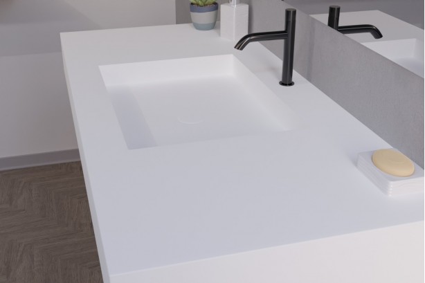 GIBRALTAR white Corian® vanity unit suspended side view