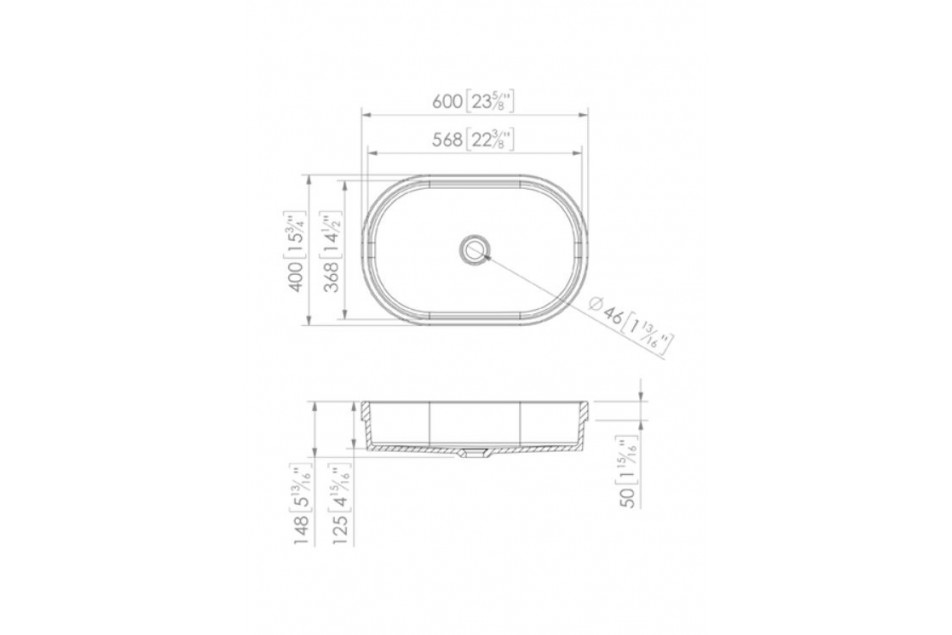 PIANA single washbasin with Krion® technical view