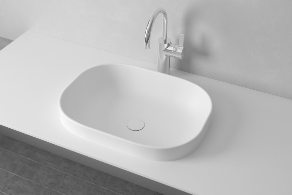 PIREN single washbasin in Krion® side view