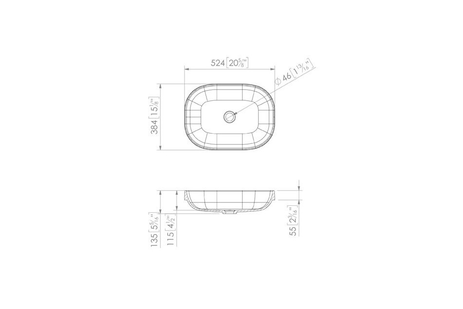 PIREN single washbasin in Krion® technical view