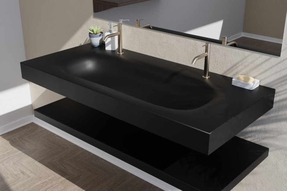 Thousand Islands Corian® vanity unit freestanding black side view