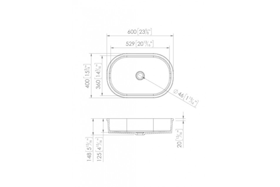 TONNARA single washbasin with Krion® technical view