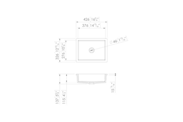 DUMET single washbasin in Krion® technical view