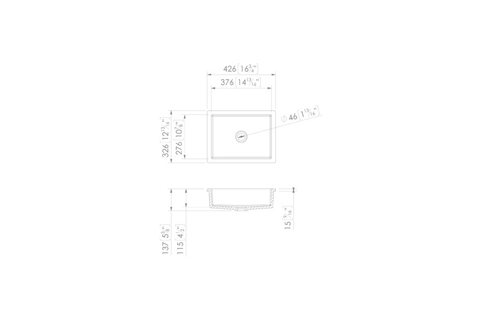 DUMET single washbasin in Krion® technical view