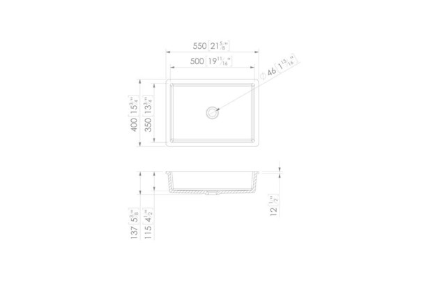 CASTRIES KRION® single sink unit technical view