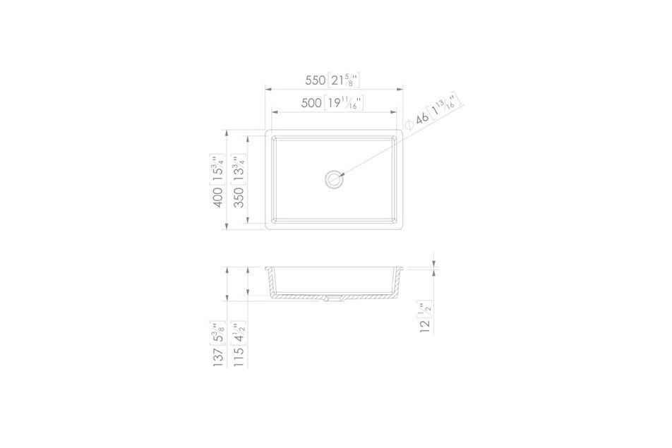 CASTRIES KRION® single sink unit technical view