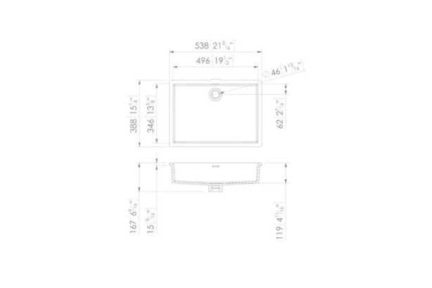 CABRITS KRION® single sink unit technical view