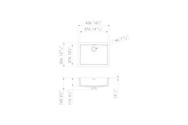 CROZET KRION® single sink unit technical view