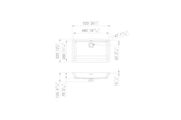 CREIZIC single washbasin in Krion® technical view