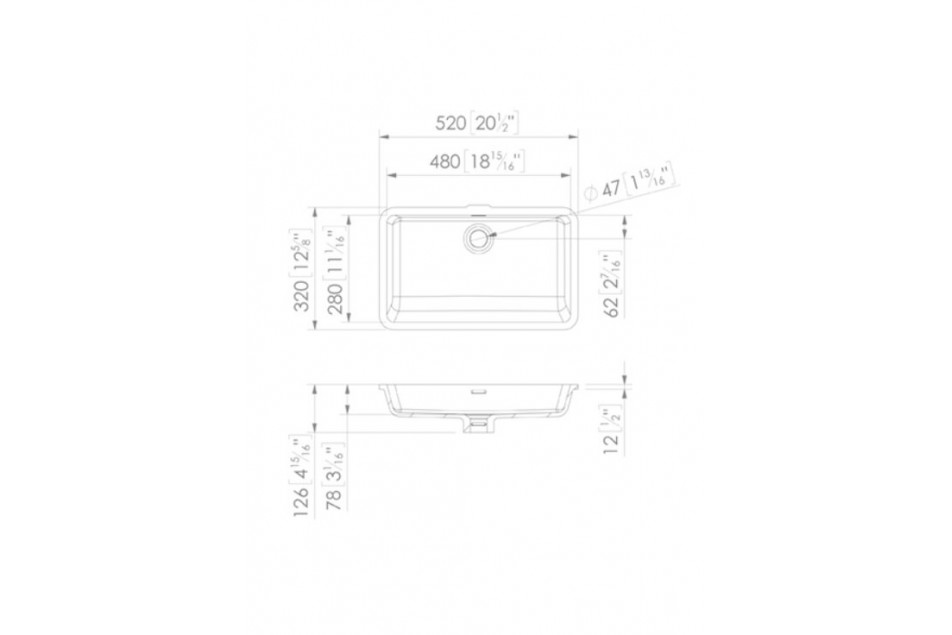 CREIZIC single washbasin in Krion® technical view