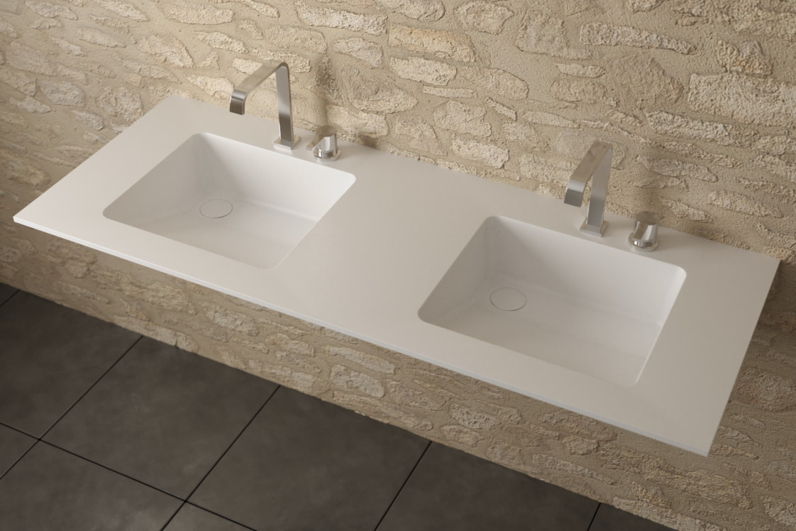 CHENGIRO double washbasin in Krion® seen from the side