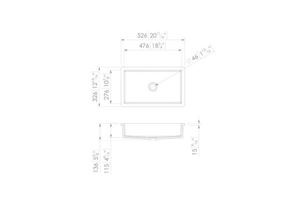 CALYPSO single washbasin with Krion® technical view