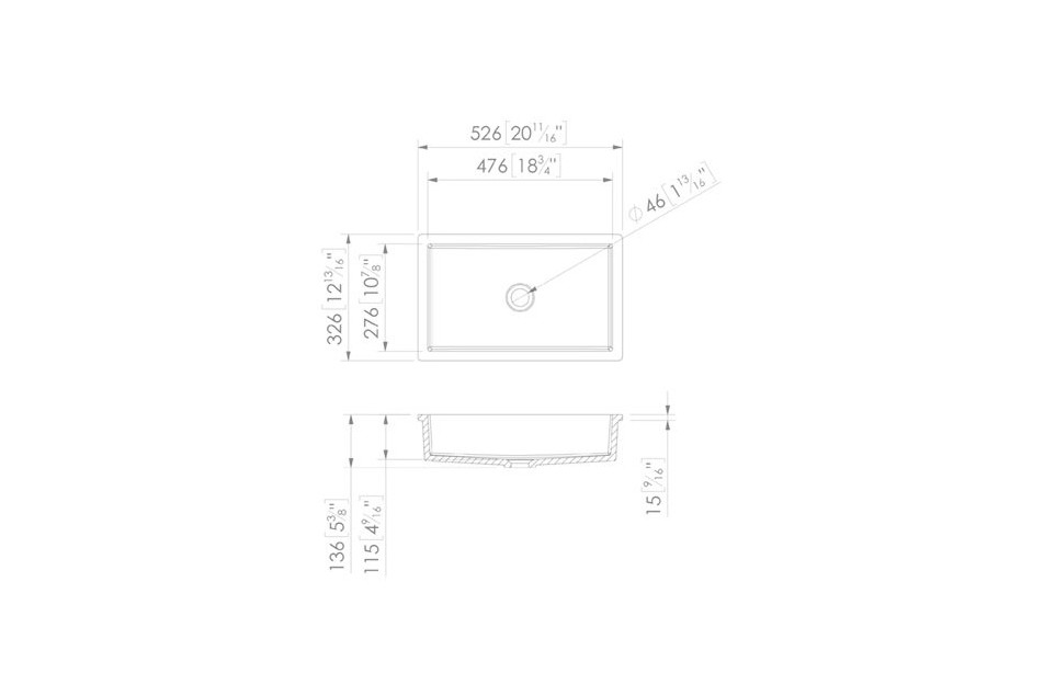 CALYPSO single washbasin with Krion® technical view