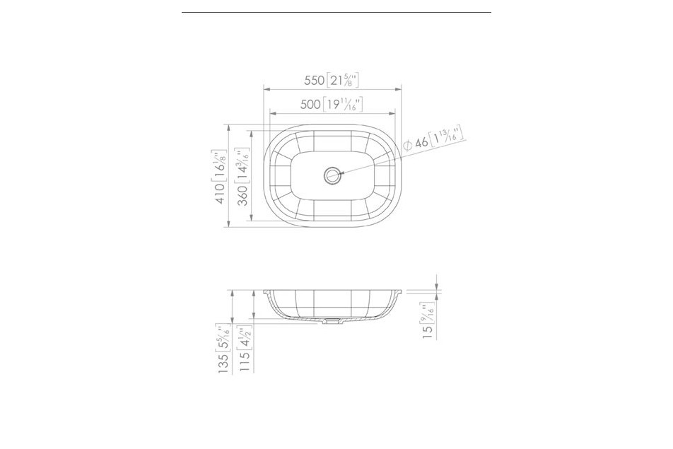 PENFRET single washbasin in Krion® technical view