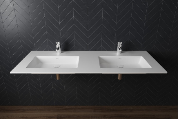 CREIZIC double washbasin in Krion® seen from the side