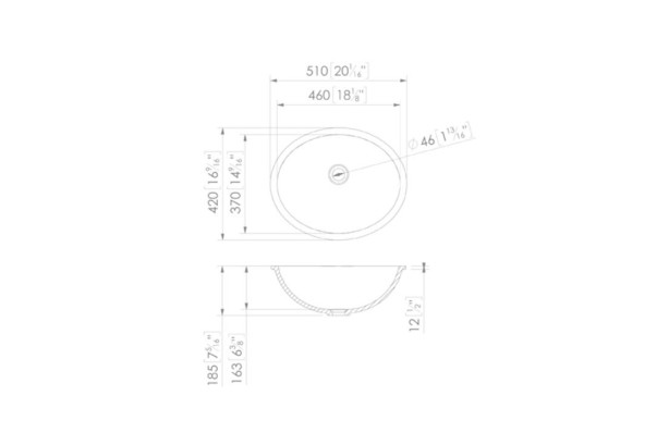 OUVEA double washbasin in Krion® technical view