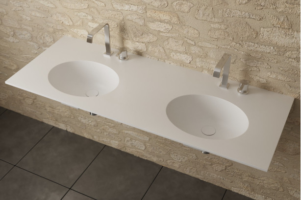 TAHAA double washbasin in Krion® seen from the side