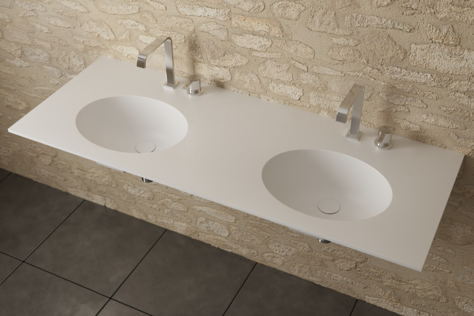 TAHAA double washbasin in Krion® seen from the side