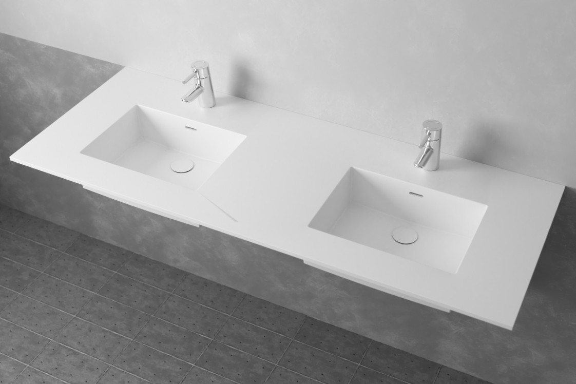 CROZET double washbasin in Krion® side view