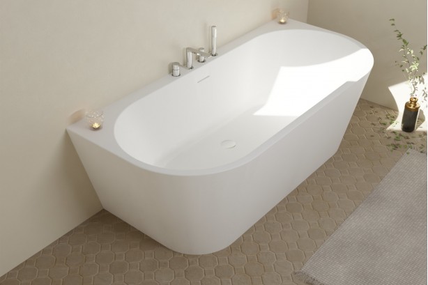 BOHEME white wall-mounted bathtub - top view