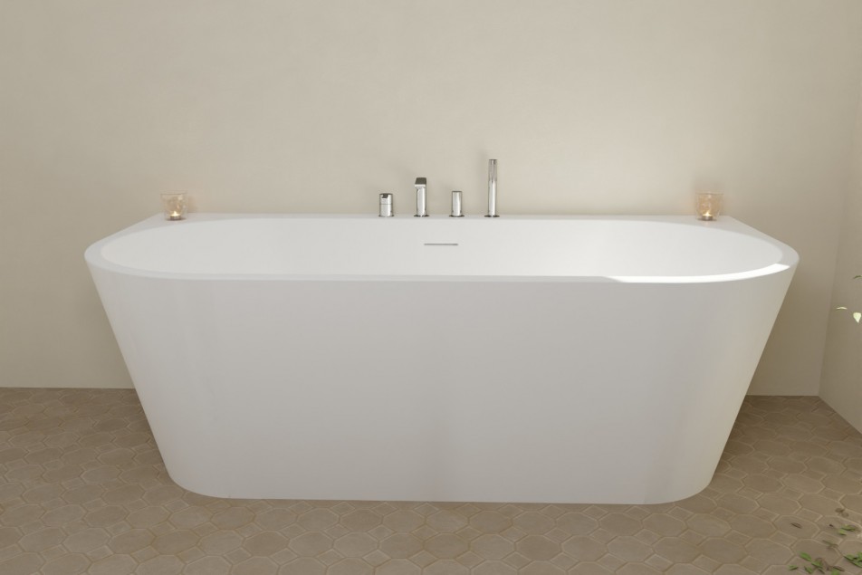 BOHEME white wall-mounted bathtub - front view