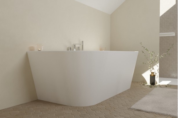 BOHEME white wall-mounted bathtub - side view