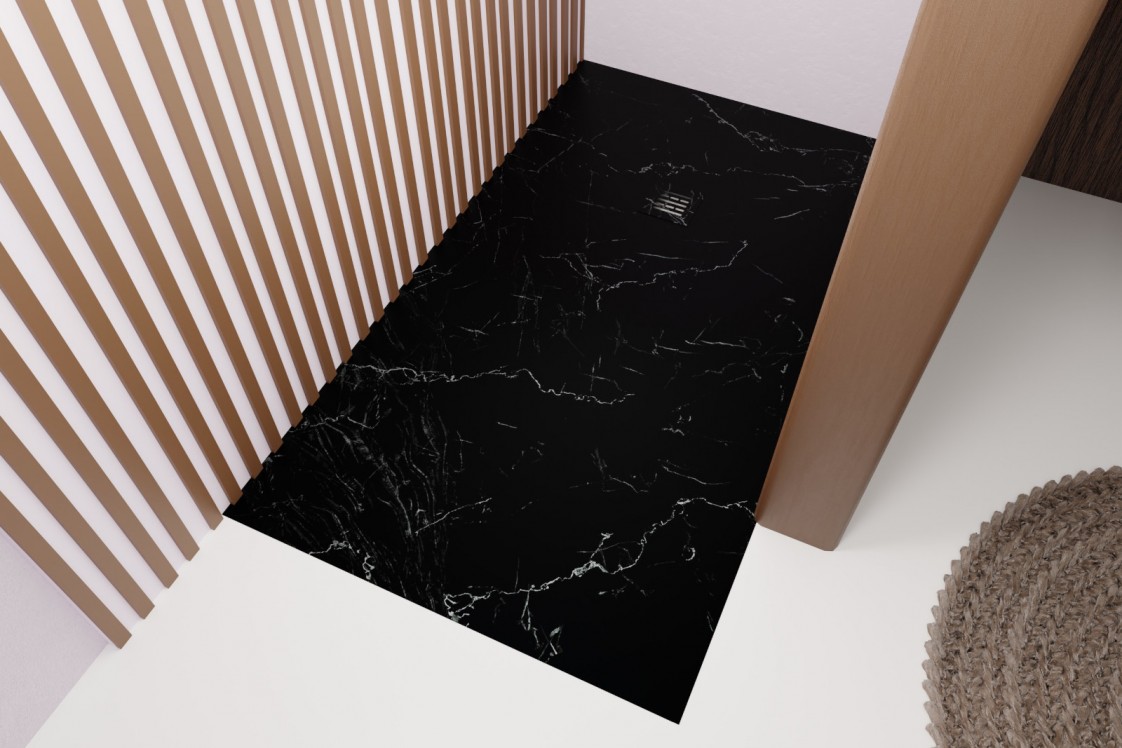 ALICANTE shower tray in black marble - side view