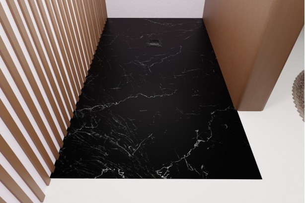 ALICANTE shower tray in black marble - side view