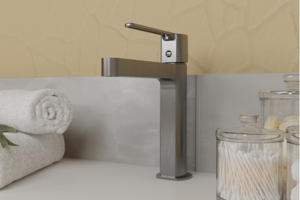 Hanaé single lever basin mixer in gun PVD - front view