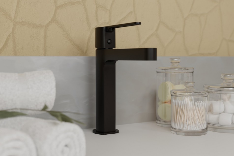 Hanaé freestanding single lever basin mixer Matt black - side view