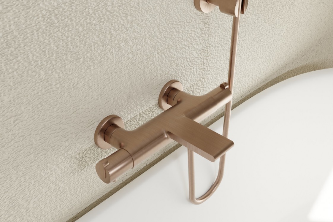 Hanaé brushed copper bath/shower mixer - top view