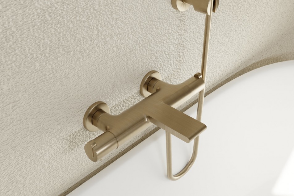 Hanaé bath/shower mixer in brushed gold - top view