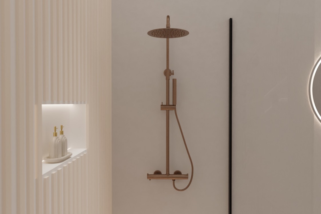 Hanaé shower column in brushed copper - front view