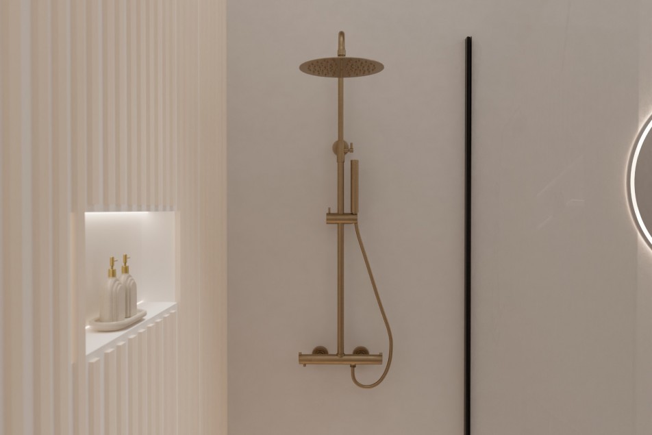 Hanaé shower column in brushed gold - front view