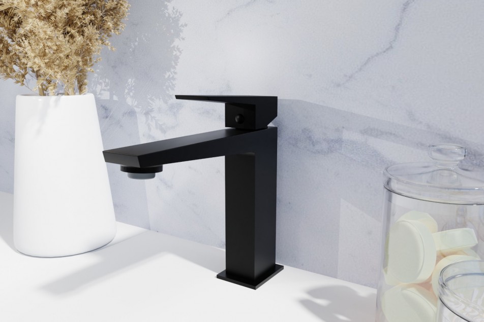 Grafik freestanding basin mixer in matt black - side view