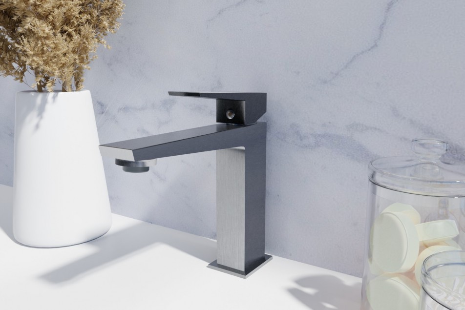 Grafik single lever basin mixer in gun PVD - side view