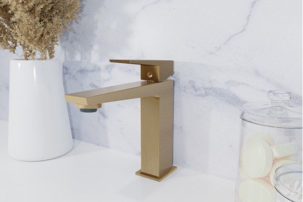 Grafik freestanding basin mixer in brushed gold - side view