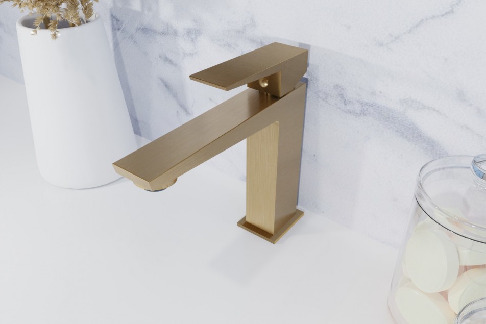 Grafik freestanding single lever basin mixer in brushed gold - top view